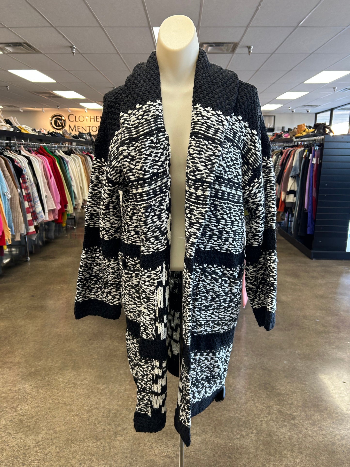 Sweater Cardigan By Lucky Brand In Black & White, Size:S