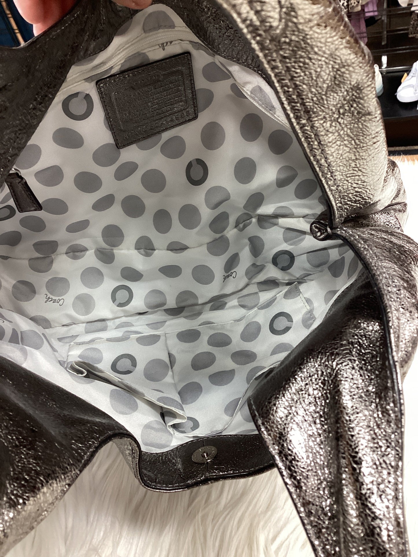 Handbag Designer By Coach In Silver, Size:Medium