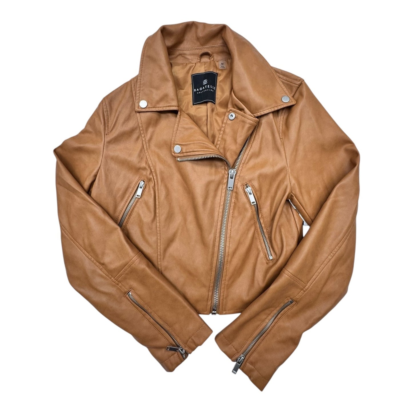 Jacket Moto Leather By  bagatelle In Brown, Size:M