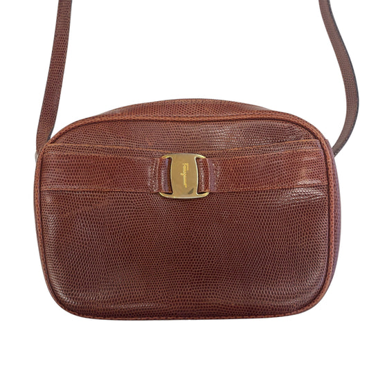 Crossbody Luxury Designer By Ferragamo In Brown, Size:Small