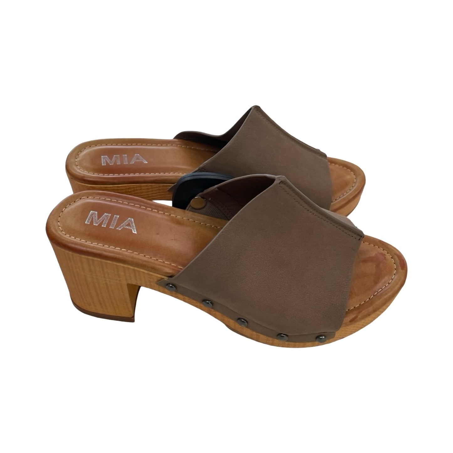 Sandals Heels Block By Mia In Brown & Tan, Size:6.5