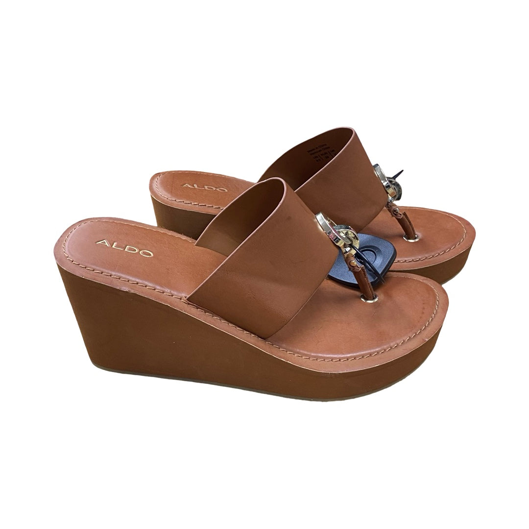 Sandals Heels Wedge By Aldo In Brown, Size:8.5
