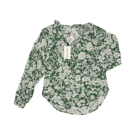 Blouse Ls By Clothes Mentor In Green & White, Size:M