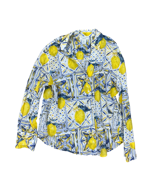 Blouse Ls By Calypso St Barth In Blue & Yellow, Size:L
