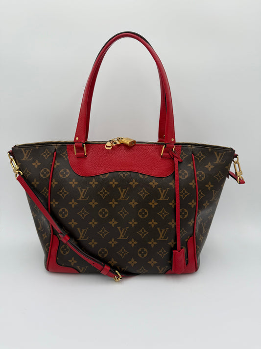 Handbag Luxury Designer By Louis Vuitton In Brown & Red, Size:Large