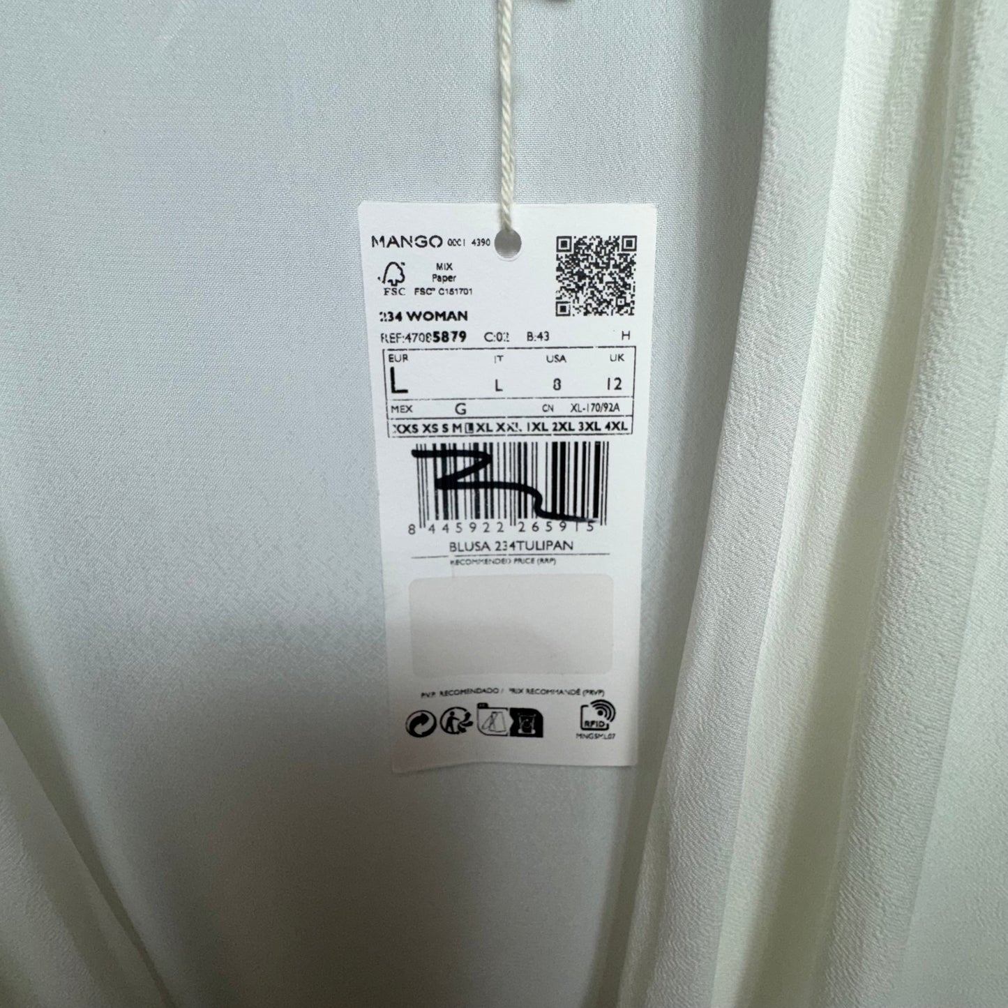 Top Long Sleeve By Mng In White, Size: 8