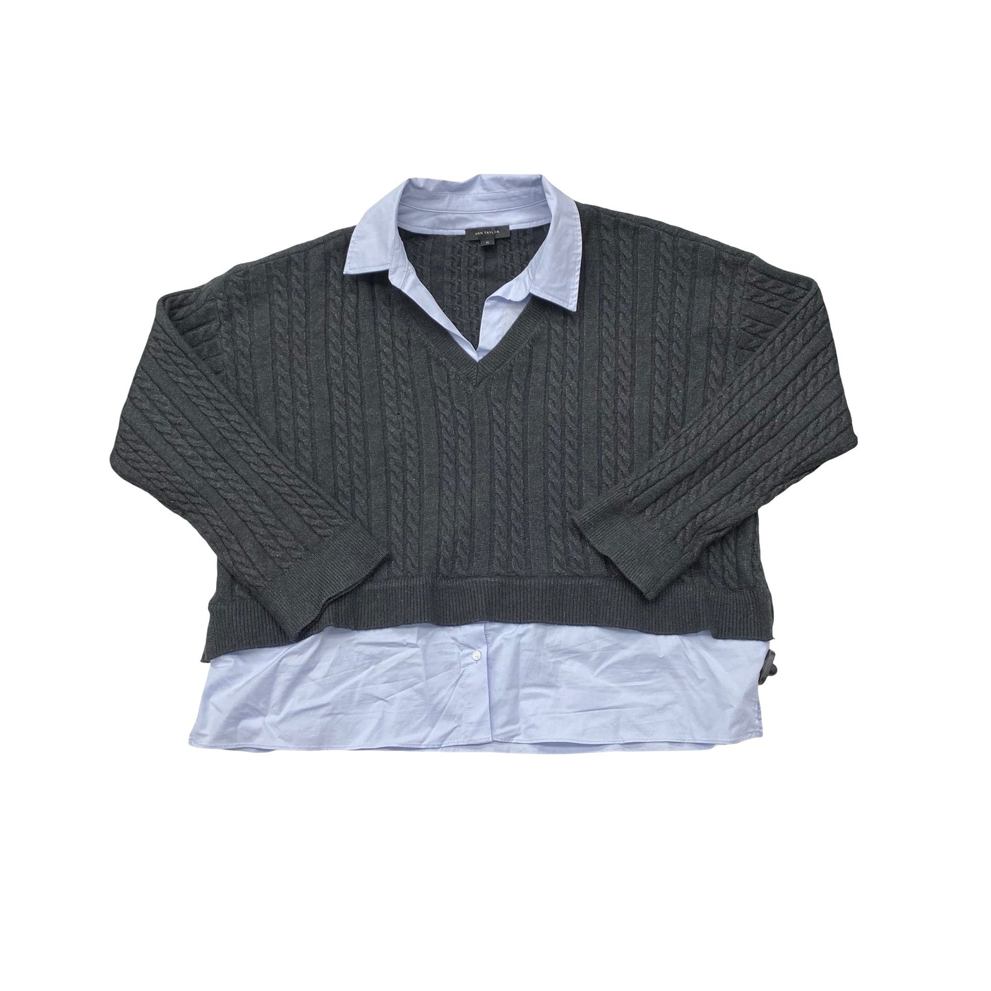 Sweater By Ann Taylor In Blue & Grey, Size:Xl
