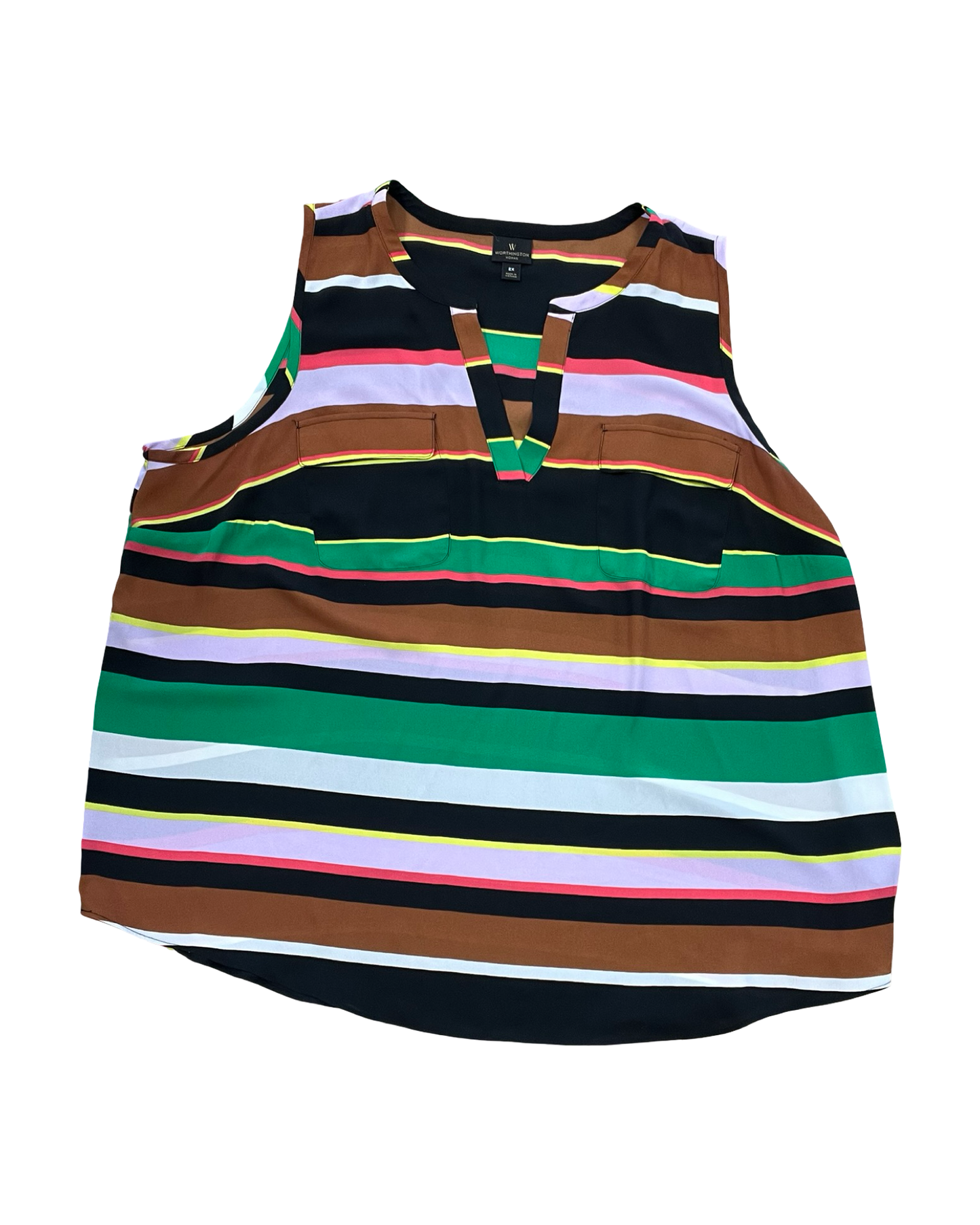 Top Sleeveless By Worthington In Black & Brown, Size:2X
