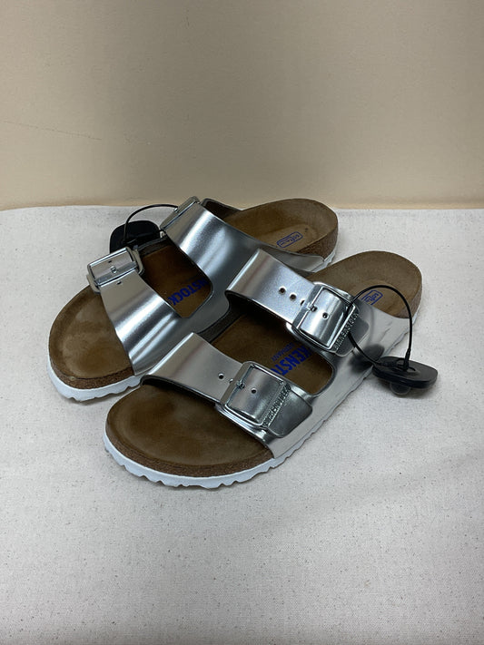 Sandals Flats By Birkenstock In Silver, Size:8