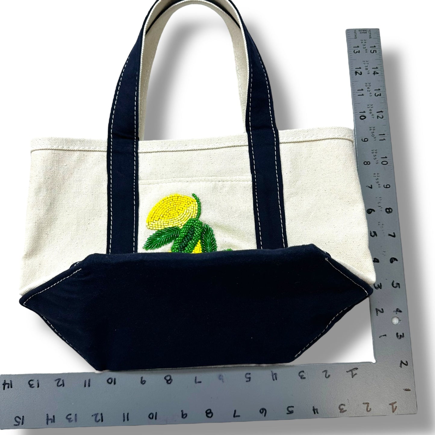 Hartley Beaded canvas lemon Tote By Anthropologie, Size: Small