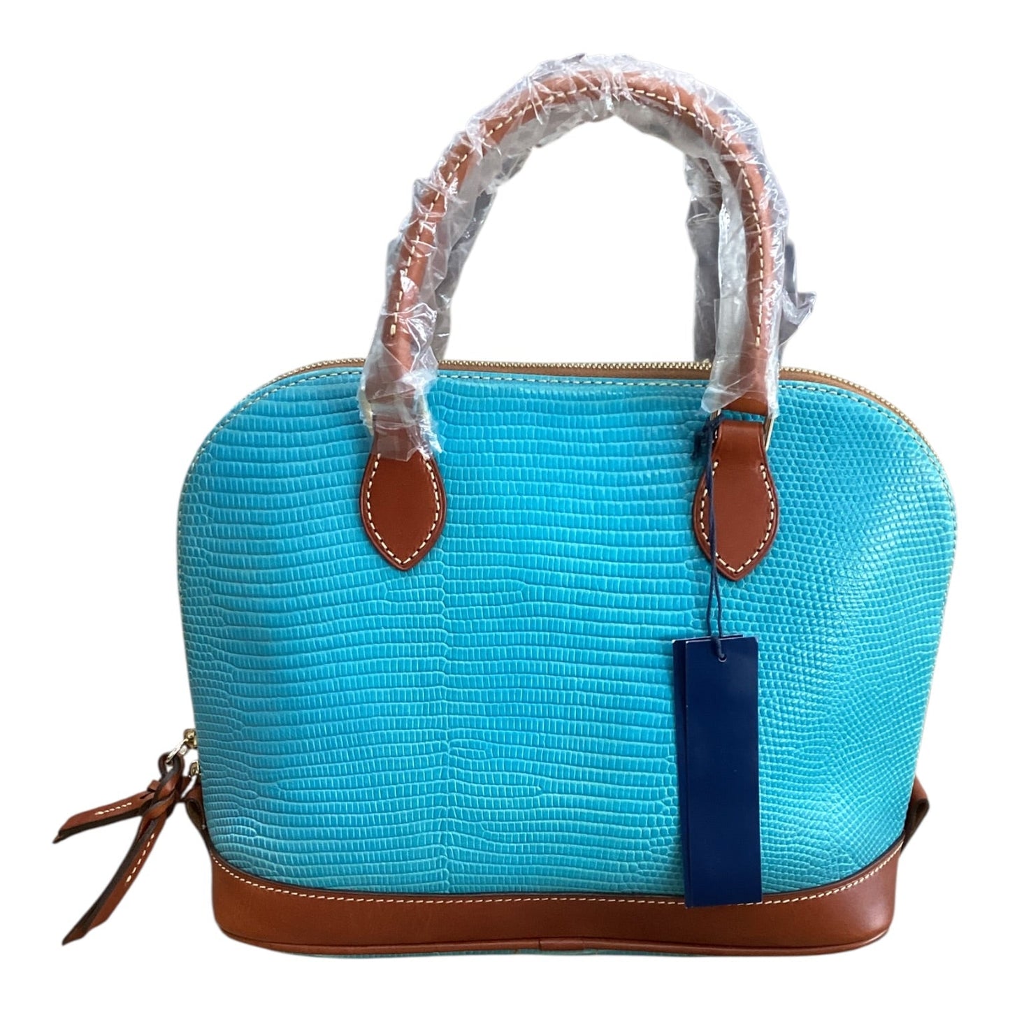 Handbag Designer By Dooney And Bourke In Blue & Brown, Size:Medium