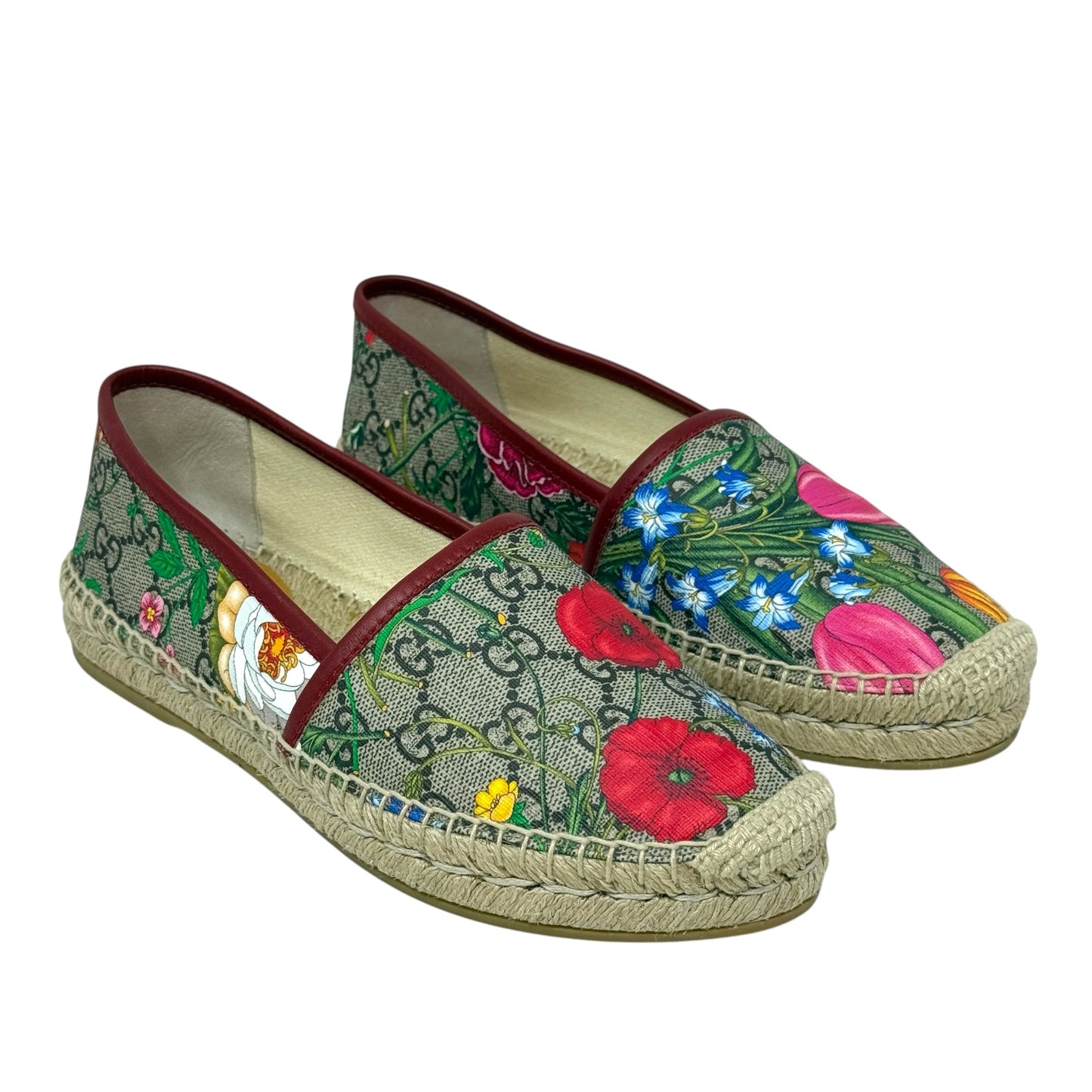 GG Supreme Monogram Flora Espadrilles In Coated Canvas Luxury Designer By Gucci In Floral Print, Size: 6 (36)