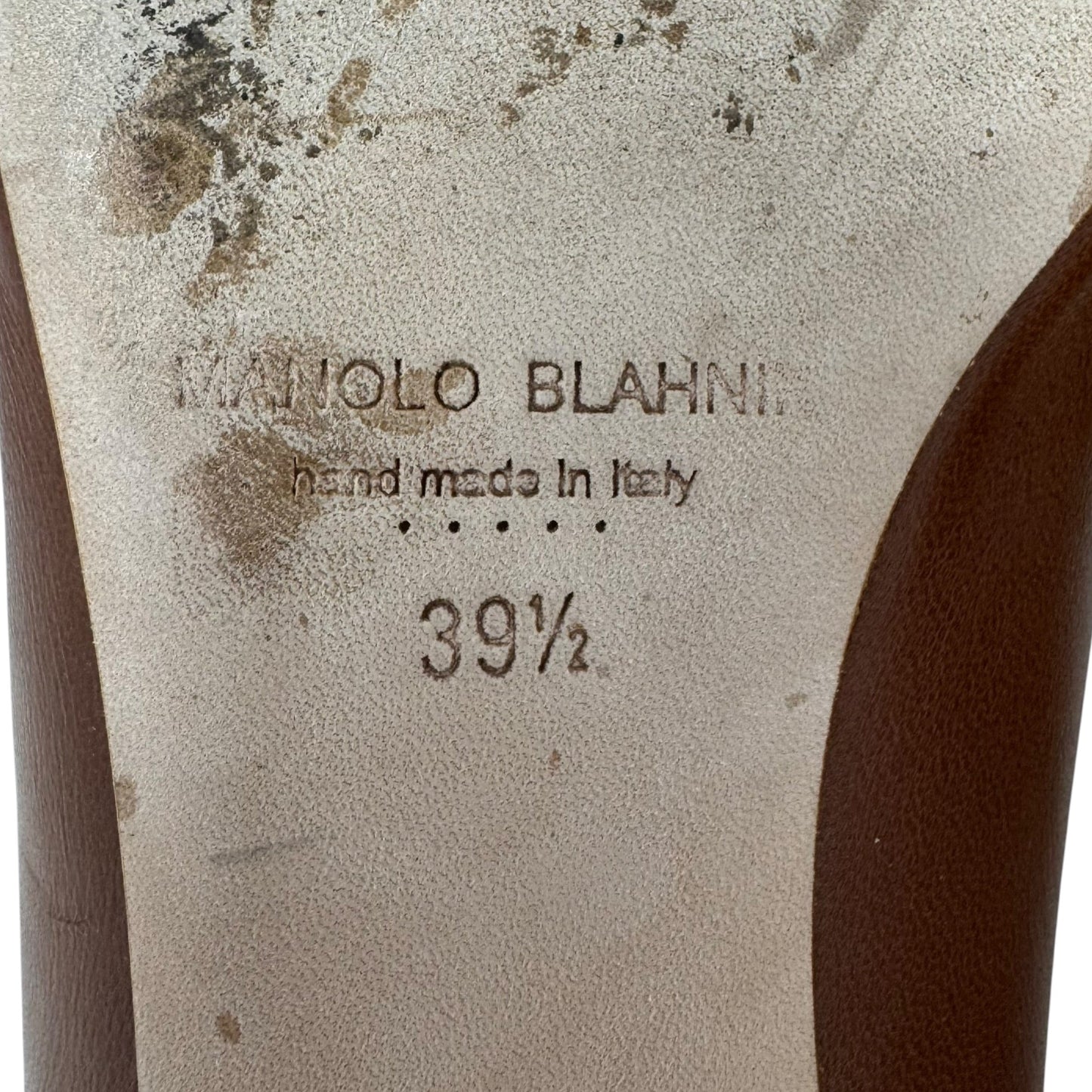 Lanza BB Leather Ballerina Flat Shoes Luxury Designer By Manolo Blahnik In Tan, Size: 39.5