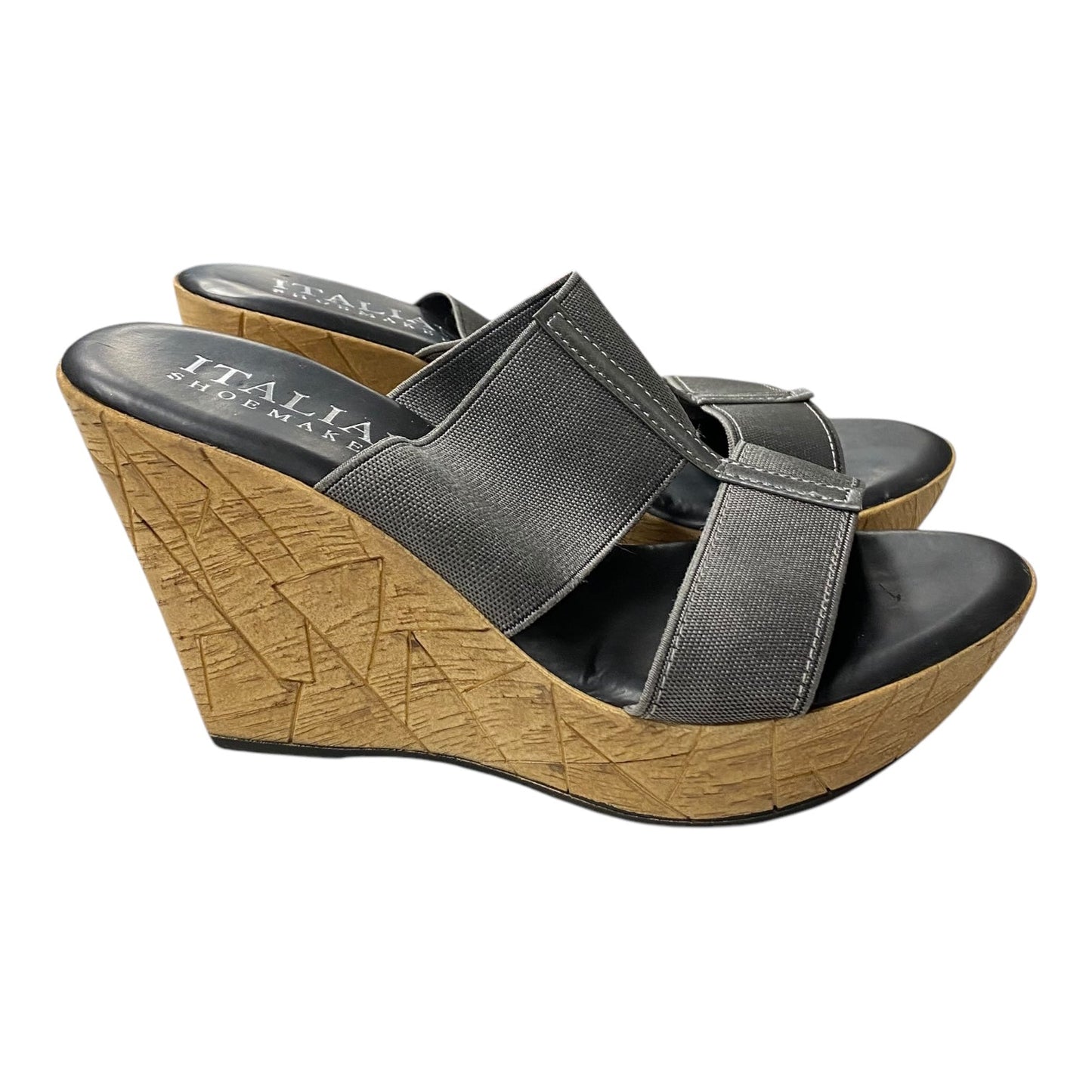 SANDALS HEELS WEDGE by ITALIAN SHOEMAKERS In GREY & TAN, Size: 6