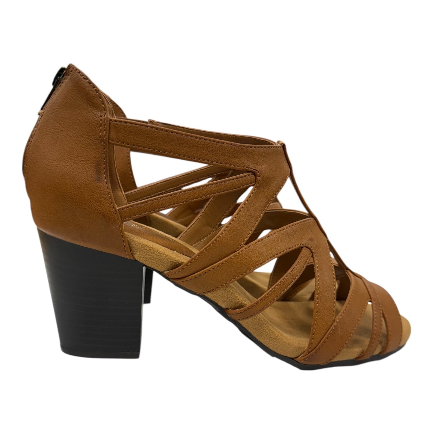 Sandals Heels Block By Easy Street In Brown, Size:11