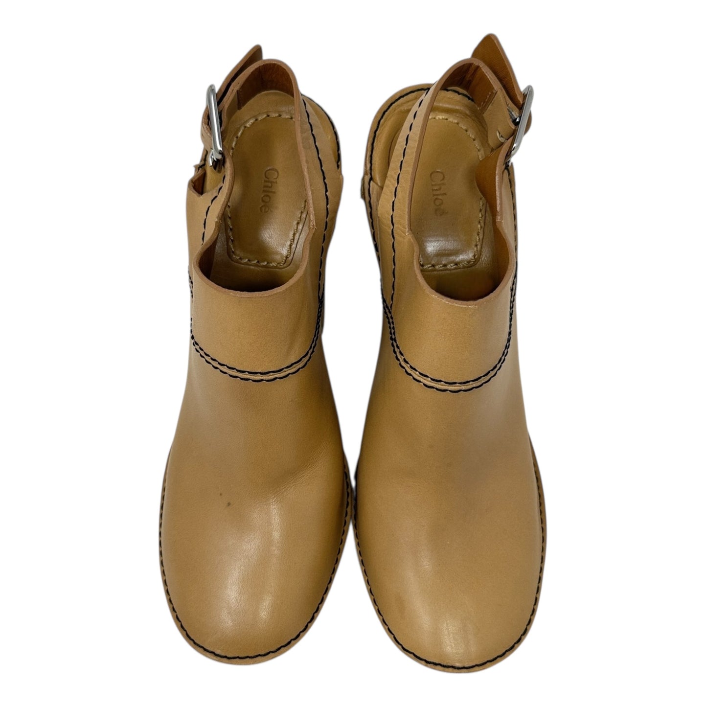 High Heel Slingback Mules Luxury Designer By Chloe In Tan, Size: 9