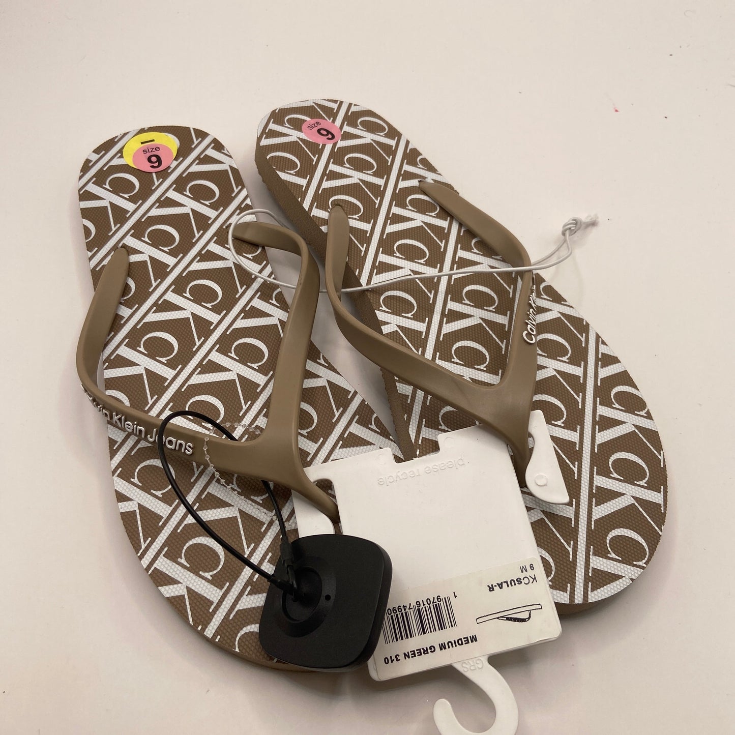 Sandals Flip Flops By Calvin Klein In Taupe, Size: 9