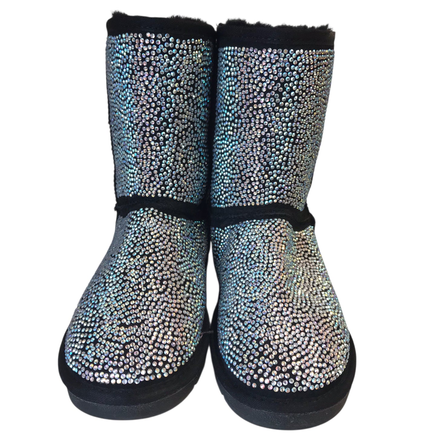 BOOTS ANKLE FLATS in BLACK & SILVER, Size:11