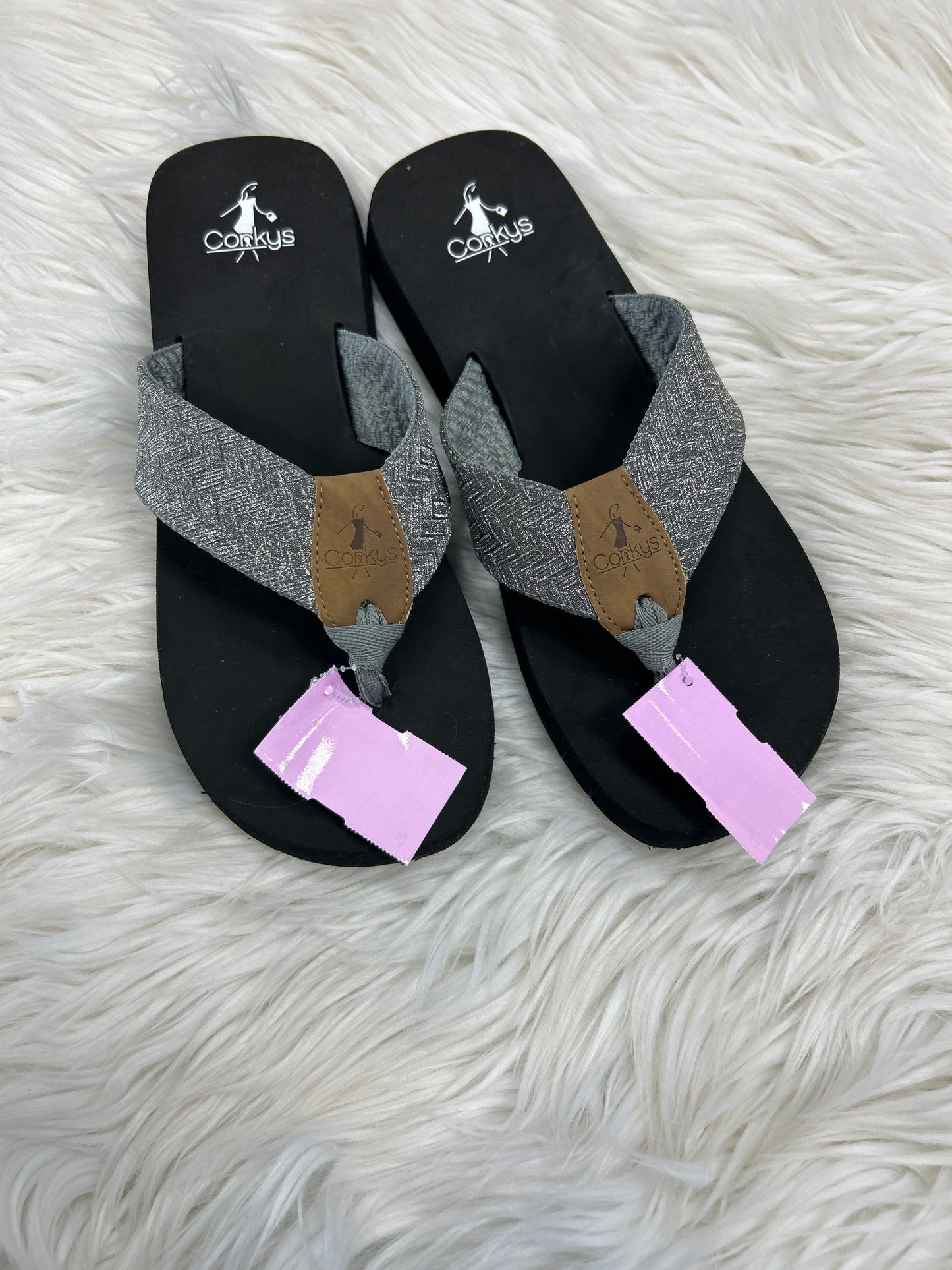Sandals Flip Flops By Corkys In Silver, Size:8