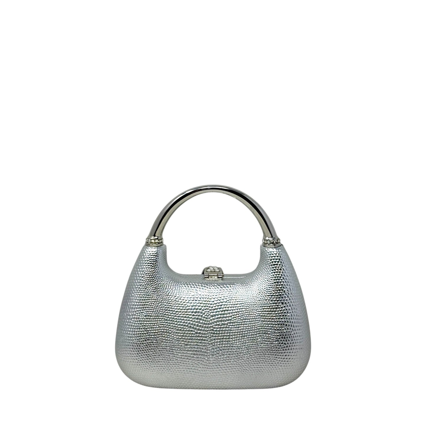 Tiny Rhinestone Embellished Evening Bag In Metallic Silver