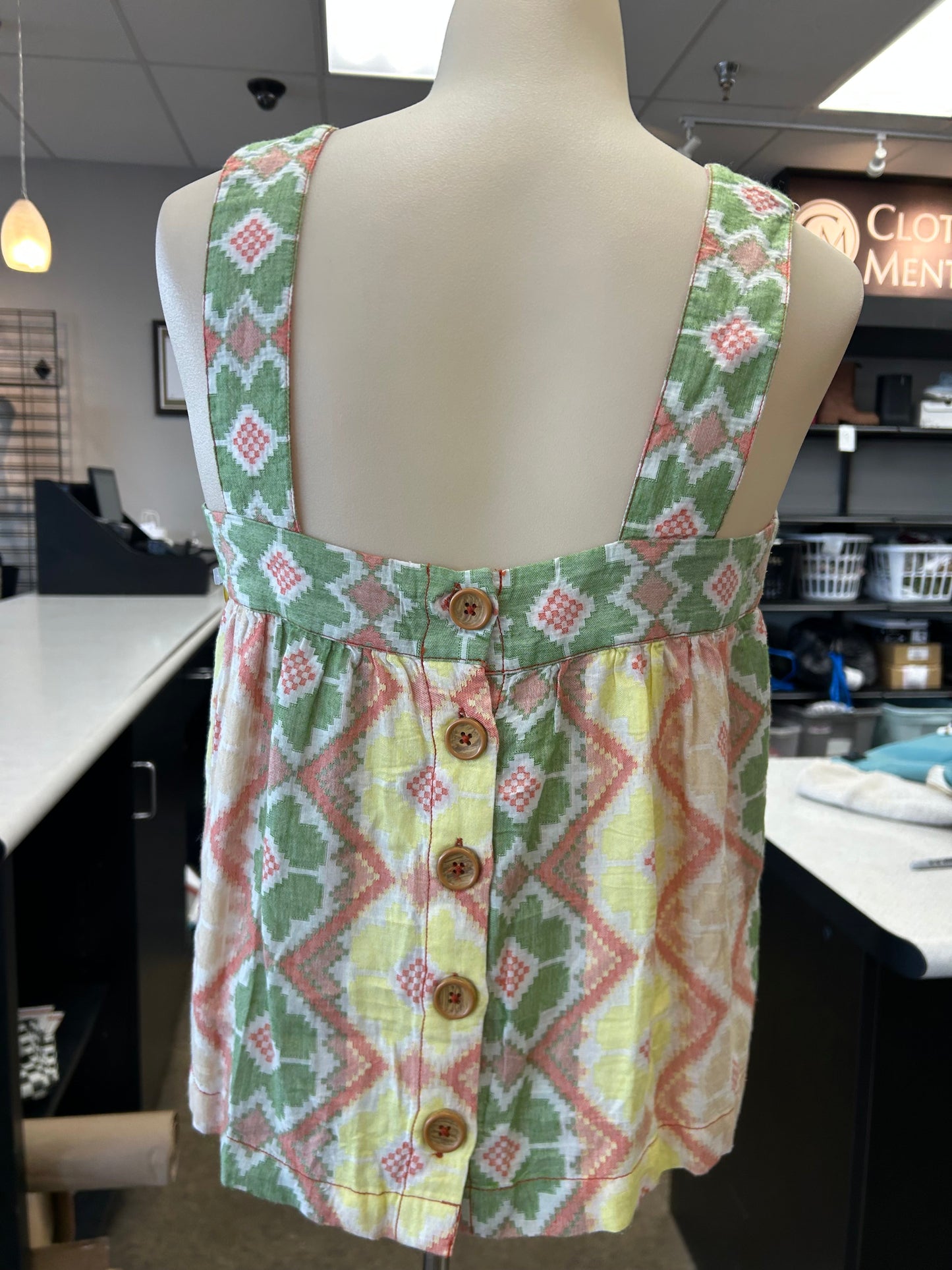 Top Sleeveless By Anthropologie In Green & Yellow, Size:Xs