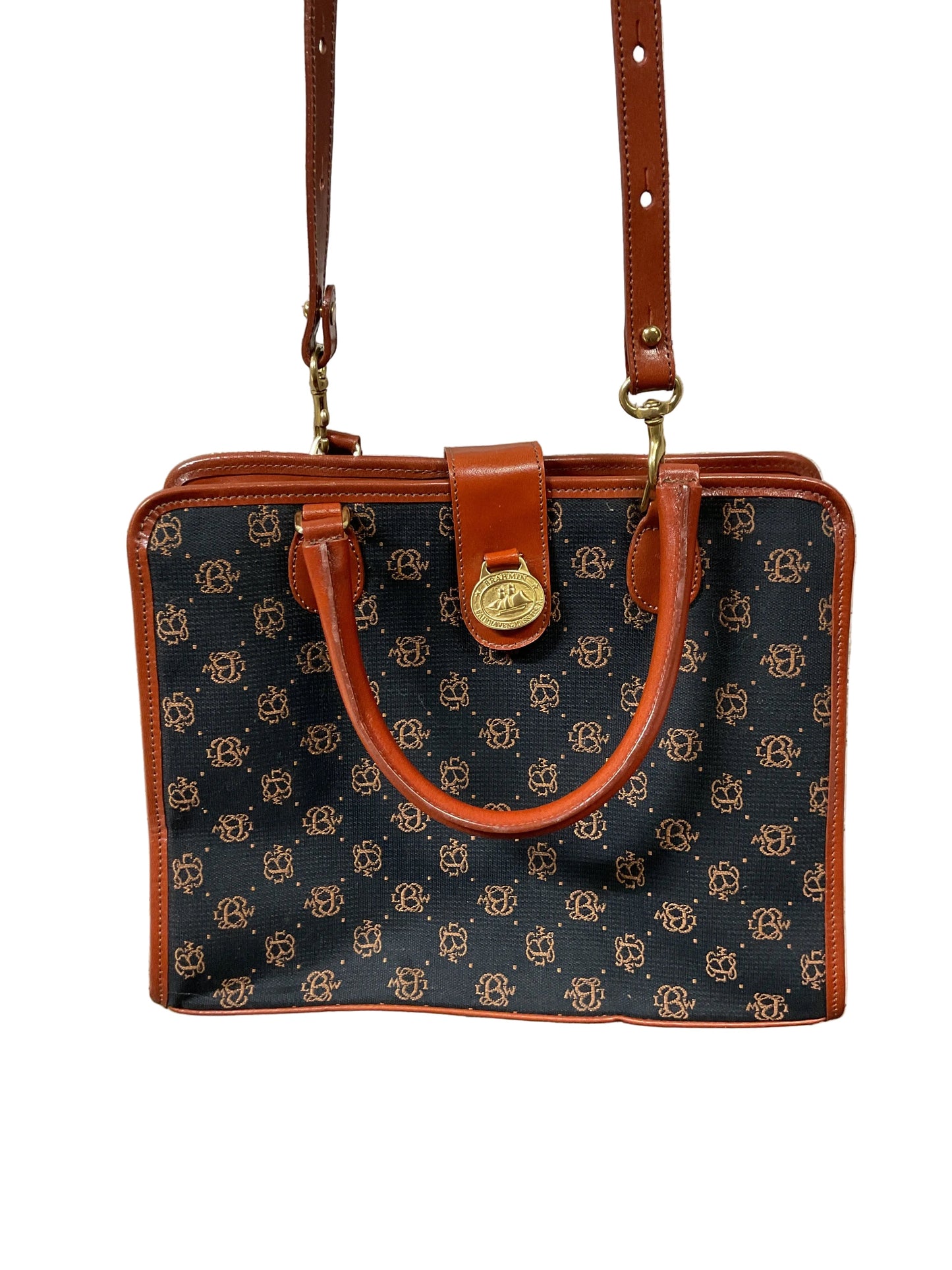Handbag Designer By Brahmin In Black & Brown, Size:Medium