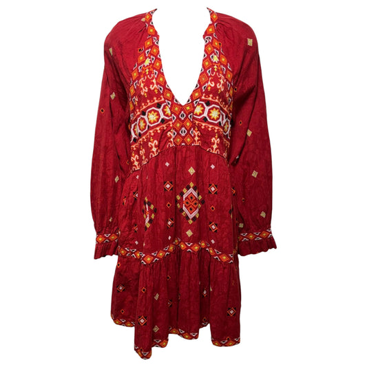 Niamh Embroidered Tunic Dress By Anthropologie In Red & Yellow, Size: S