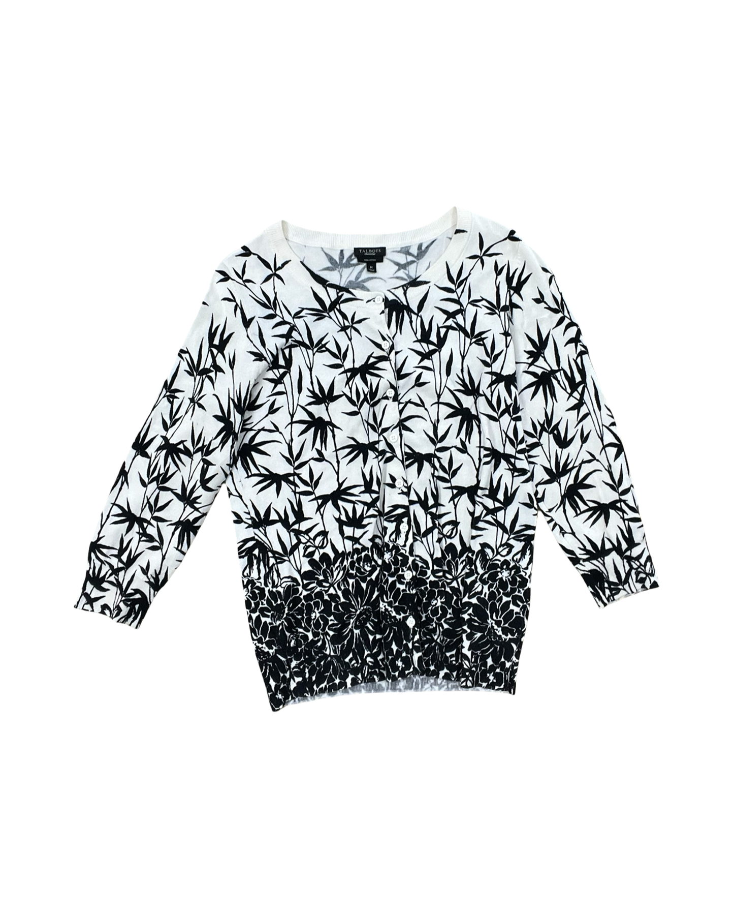 Cardigan By Talbots In Black & Cream, Size:M