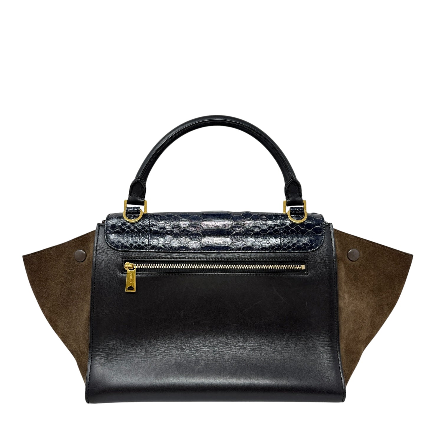 Python & Brown Suede Trapeze Bag Luxury Designer Label By Celine, Size: Large