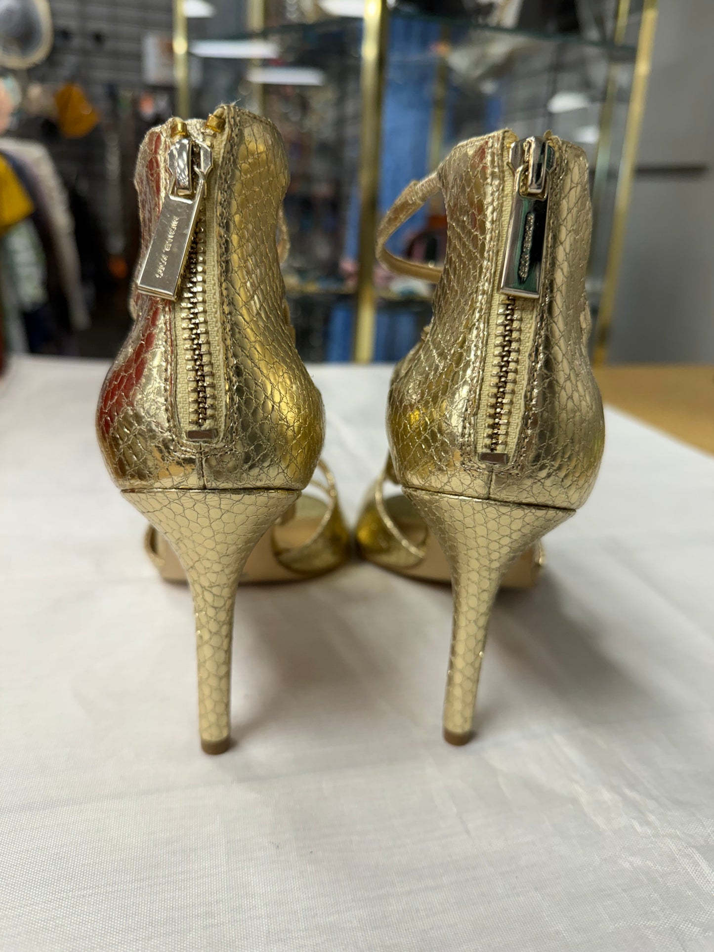 Sandals Heels Stiletto By Michael By Michael Kors In Gold, Size:7