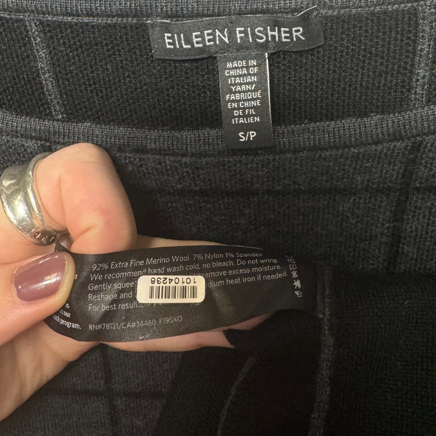 Merino Wool Sweater By Eileen Fisher In Black & Grey, Size: S