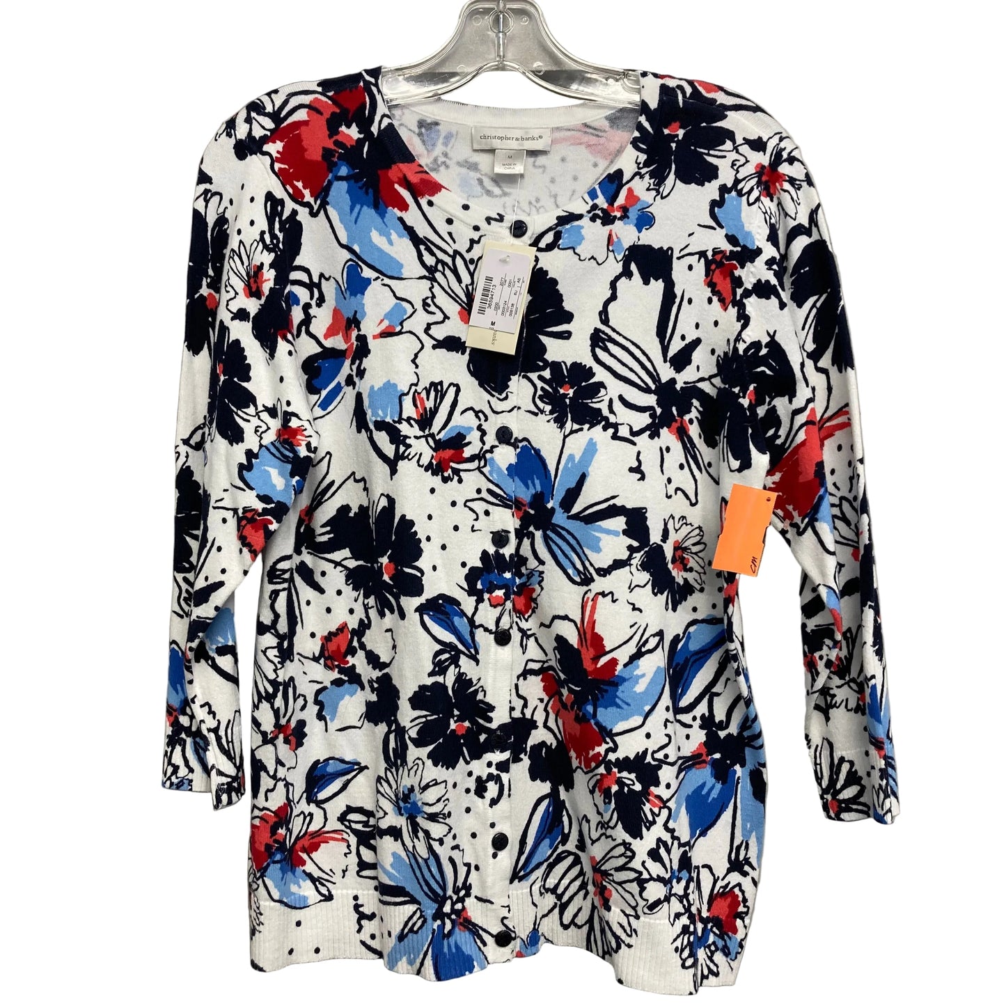 Cardigan By Christopher And Banks In Blue & White, Size:M