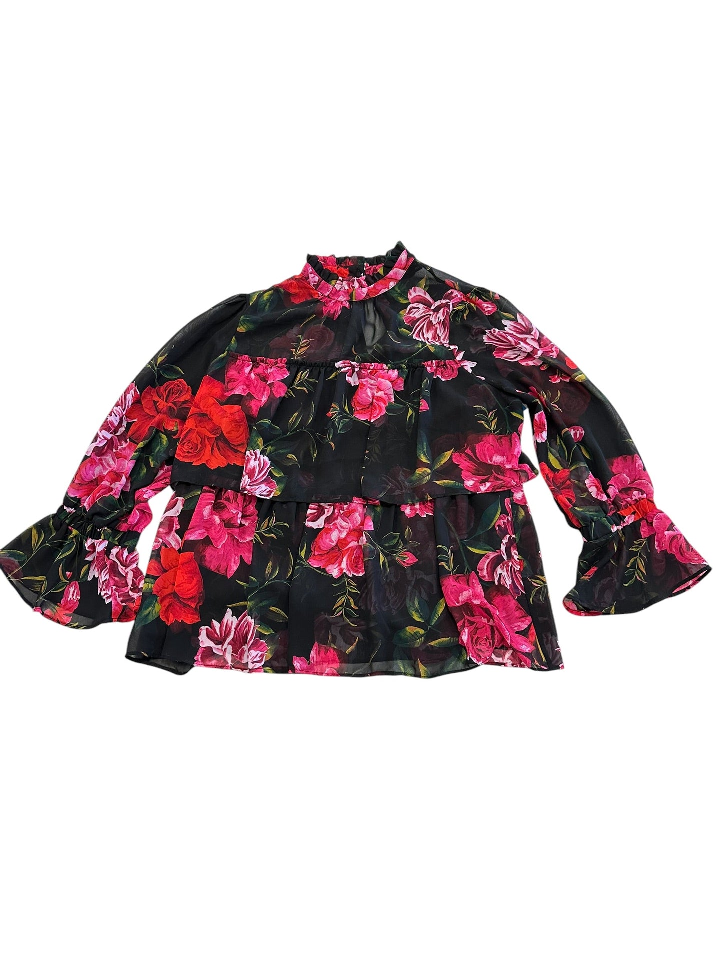 Blouse Ls By New York And Co In Black & Pink, Size:M