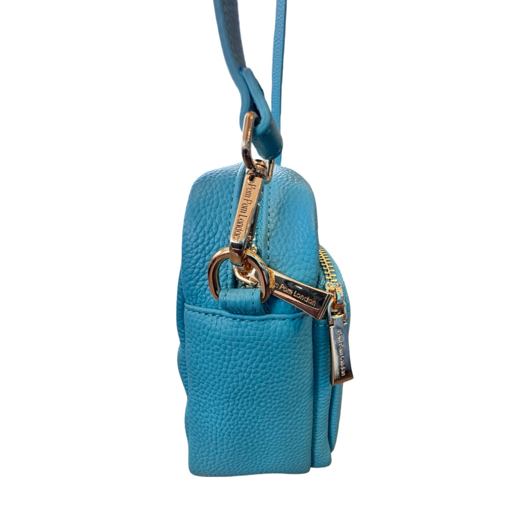 Handbag Leather By POM POM LONDON In Teal, Size:Medium
