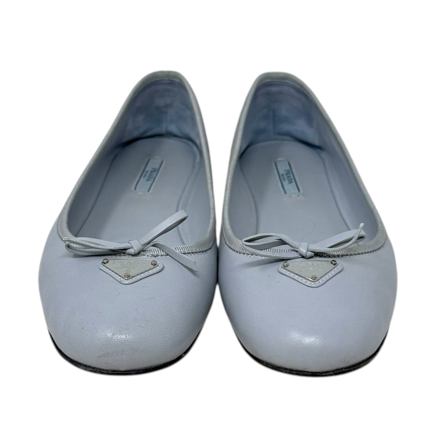 Nappa Lambskin Leather Bow Ballerina Flats Luxury Designer By Prada In Cornflower (Fiordaliso), Size: US 9/IT 39