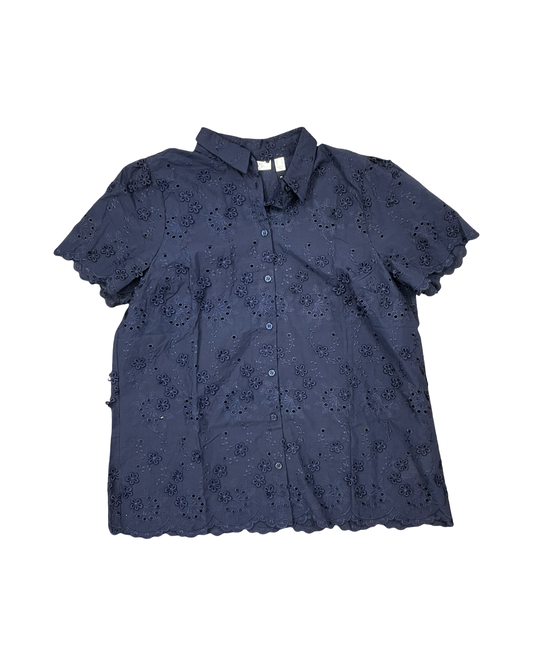 Blouse Ss By Susan Graver In Navy, Size:M