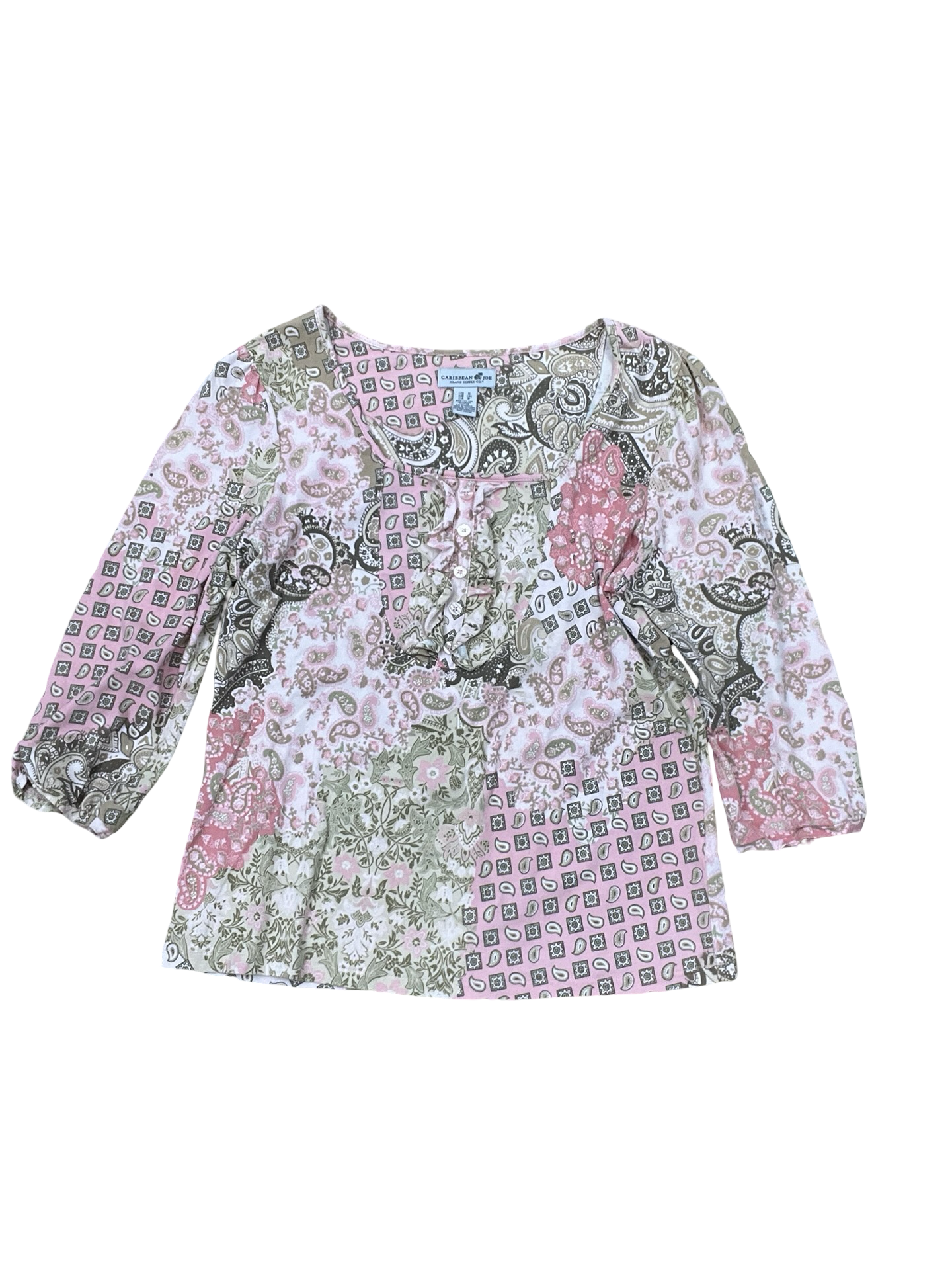 Top 3/4 Sleeve By Caribbean Joe In Pink & Tan, Size:S