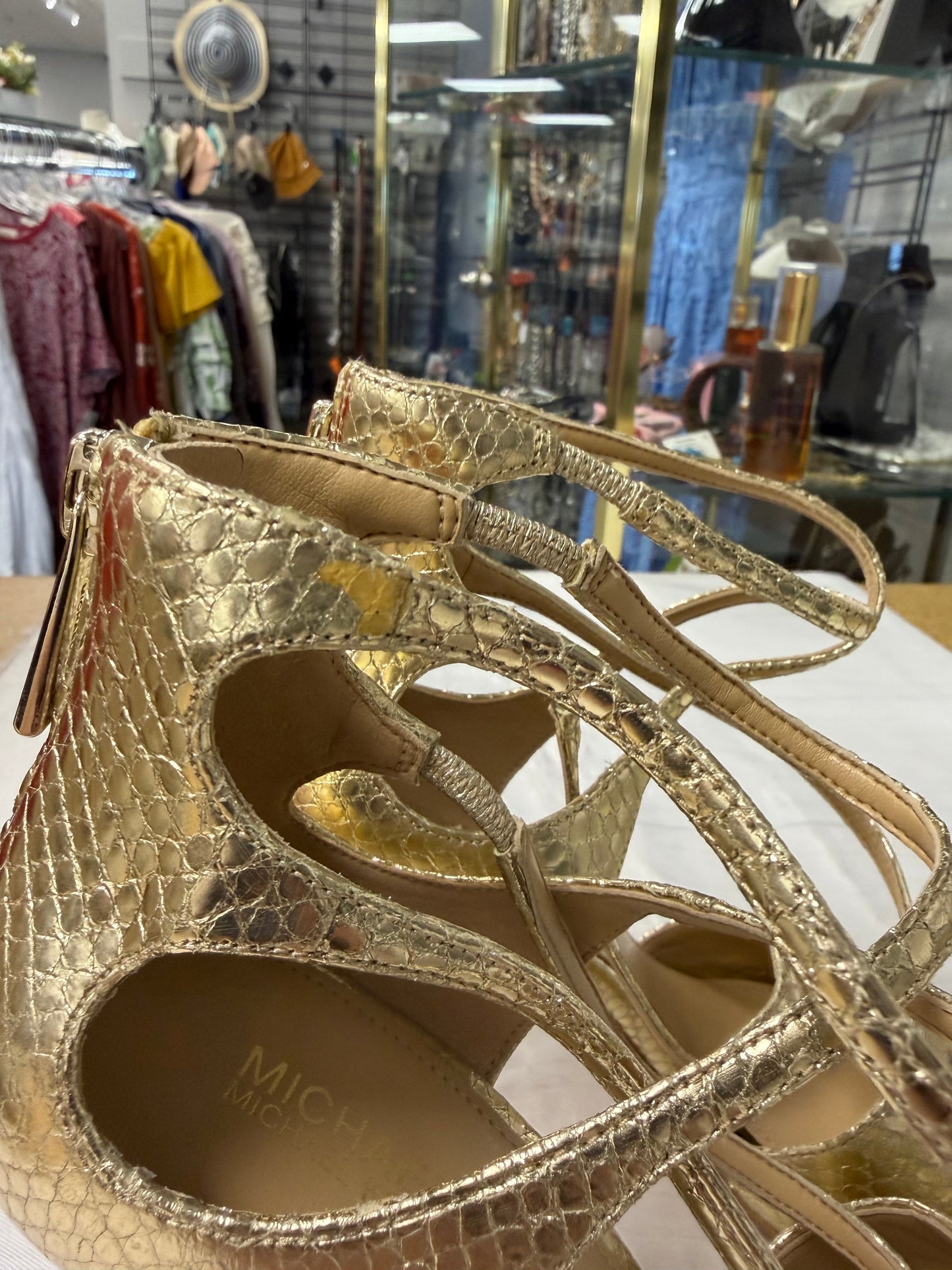 Sandals Heels Stiletto By Michael By Michael Kors In Gold, Size:7