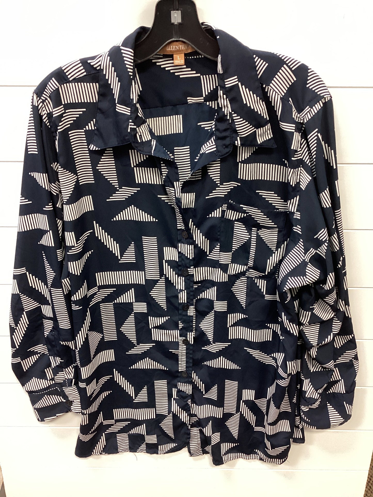 Blouse Ls By Ellen Tracy In Navy, Size:L