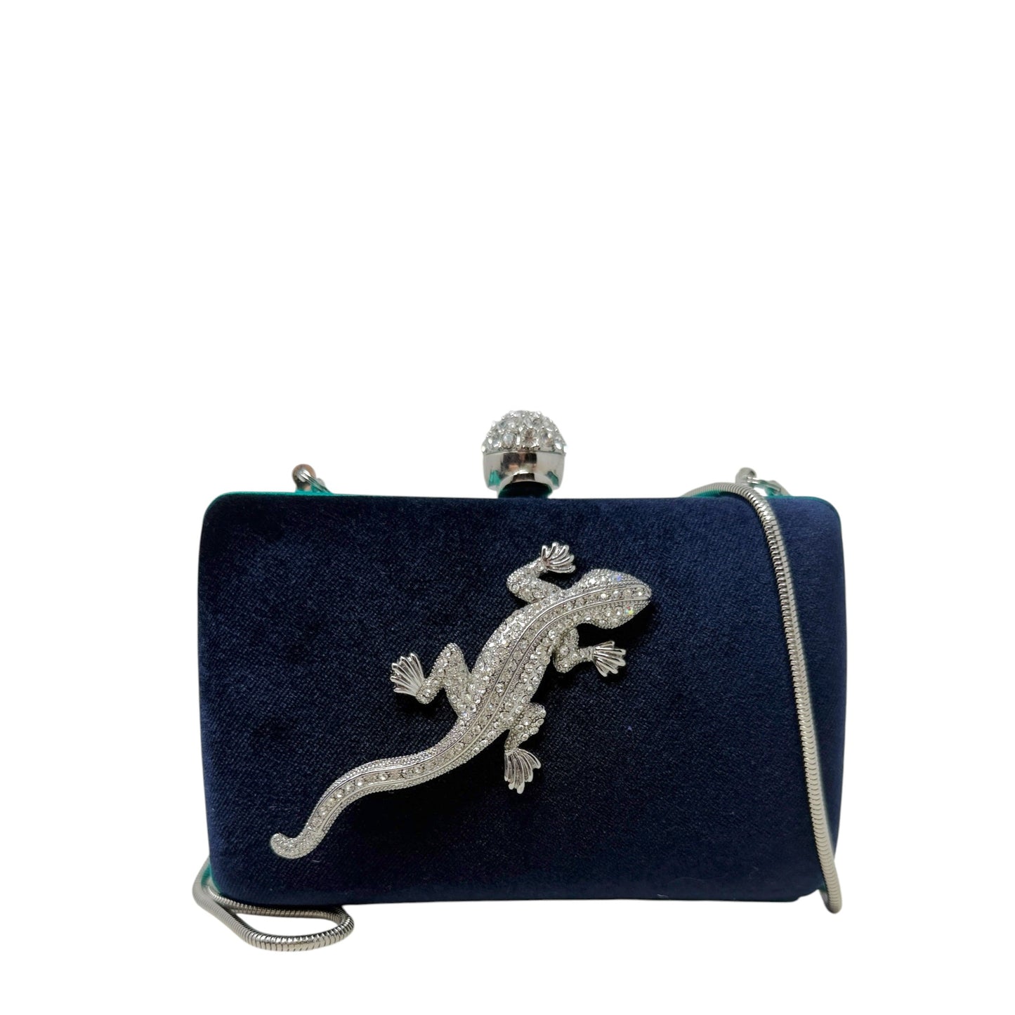 Crystal Embellished Lizard Evening Clutch By Franchi, Size: Small