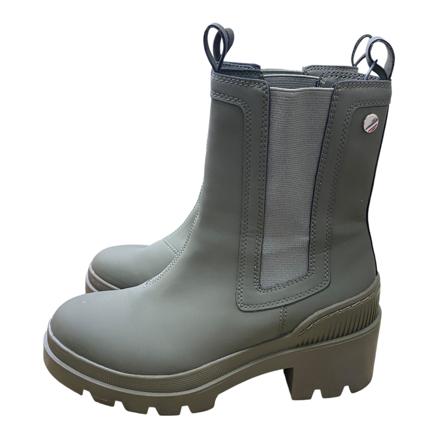 Boots Mid-Calf Heels By Tommy Hilfiger In Green, Size:8.5