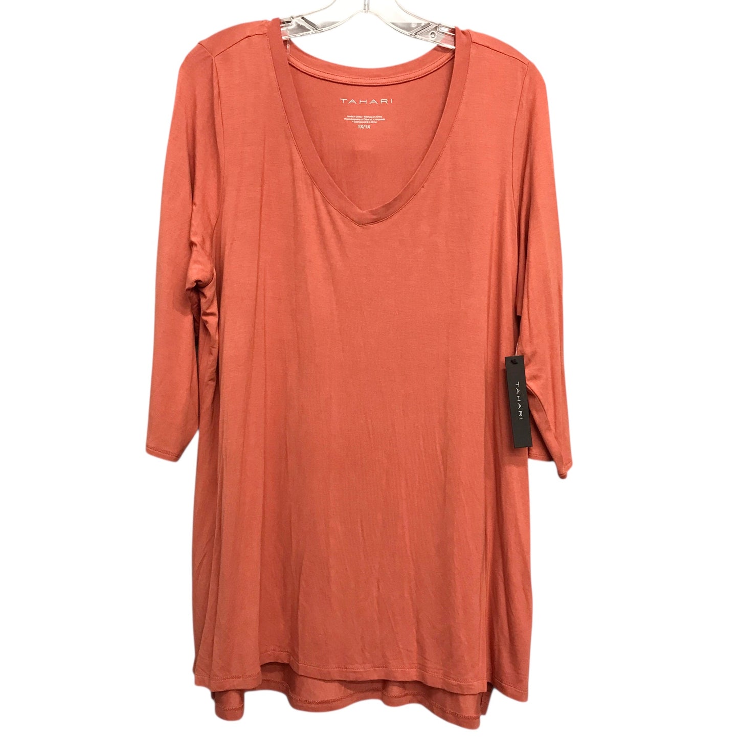 Top 3/4 Sleeve Basic By Tahari In Orange, Size:1X