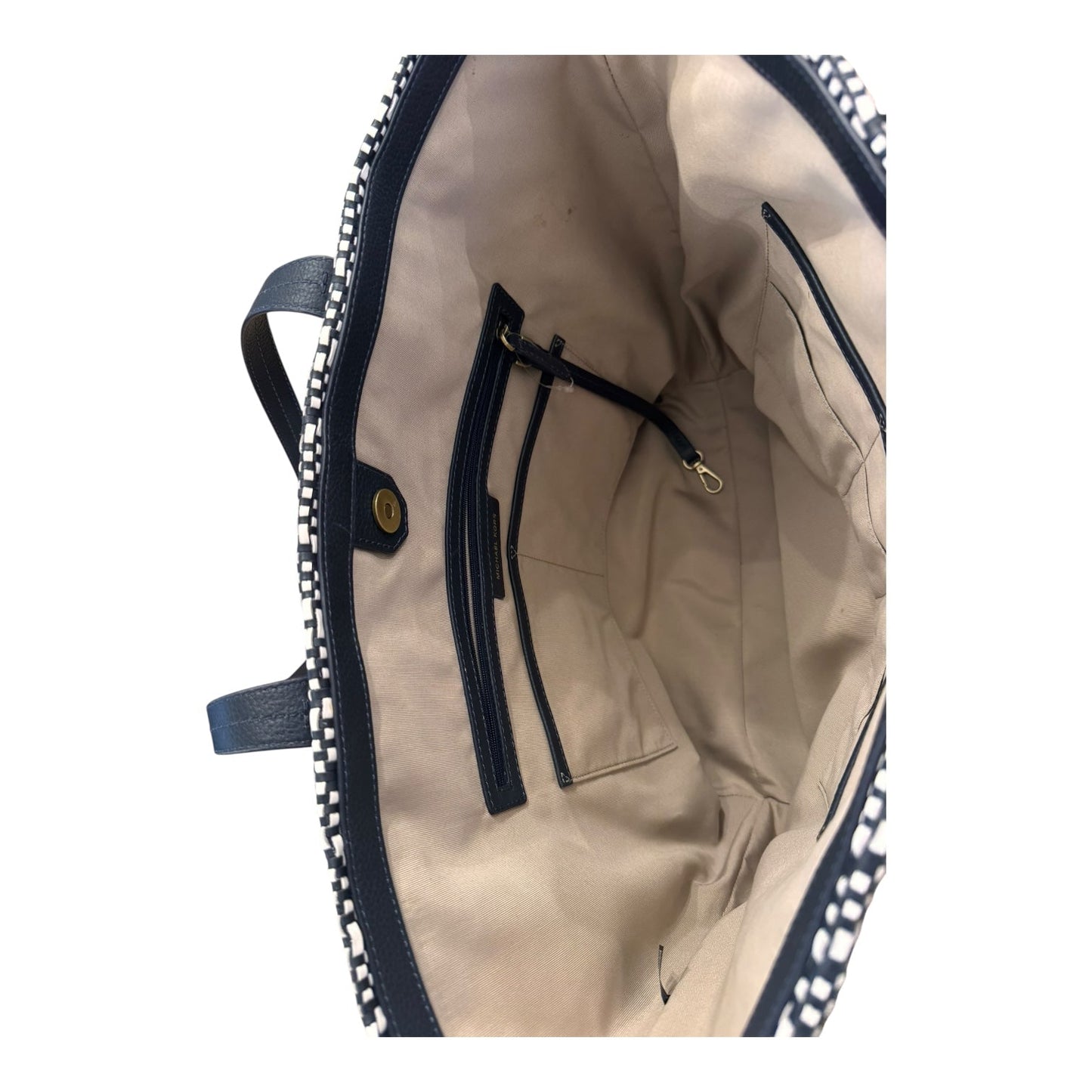 Handbag Designer By Michael Kors In Navy & White, Size:Large
