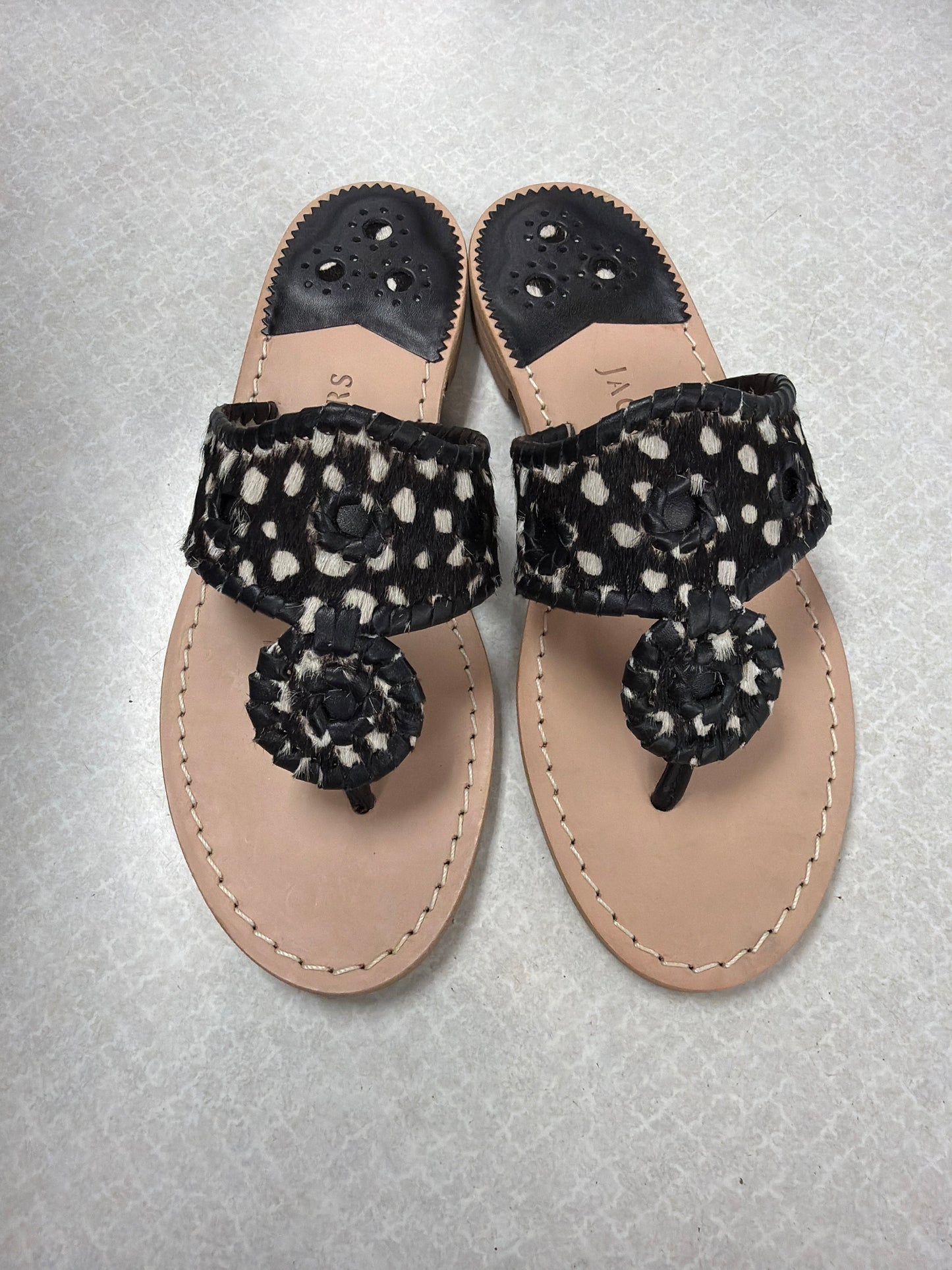 Sandals Flats By Jack Rogers In Black & Cream, Size:7