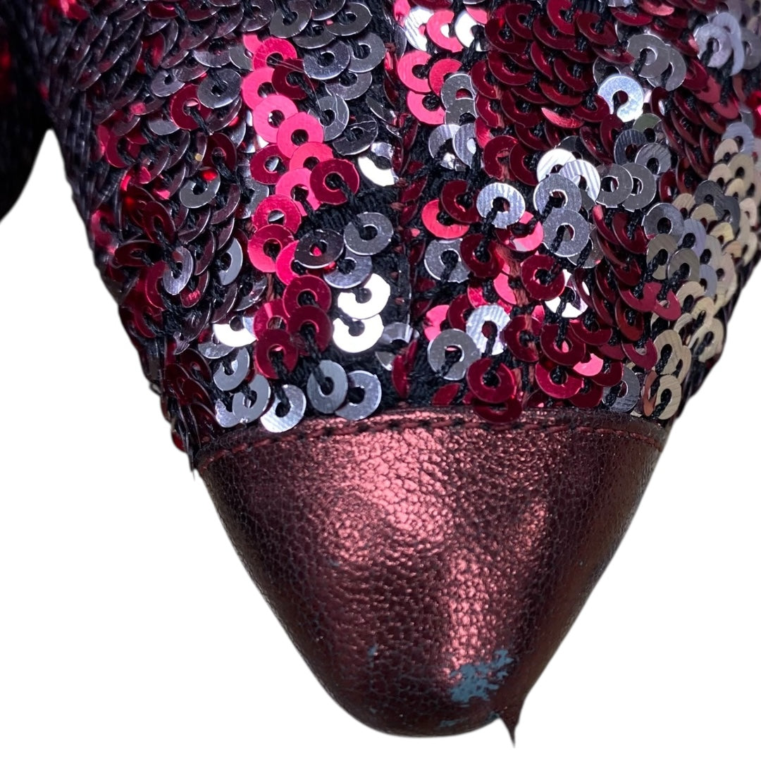 Boots Luxury Designer By Jimmy Choo In Red & Silver, Size:5.5