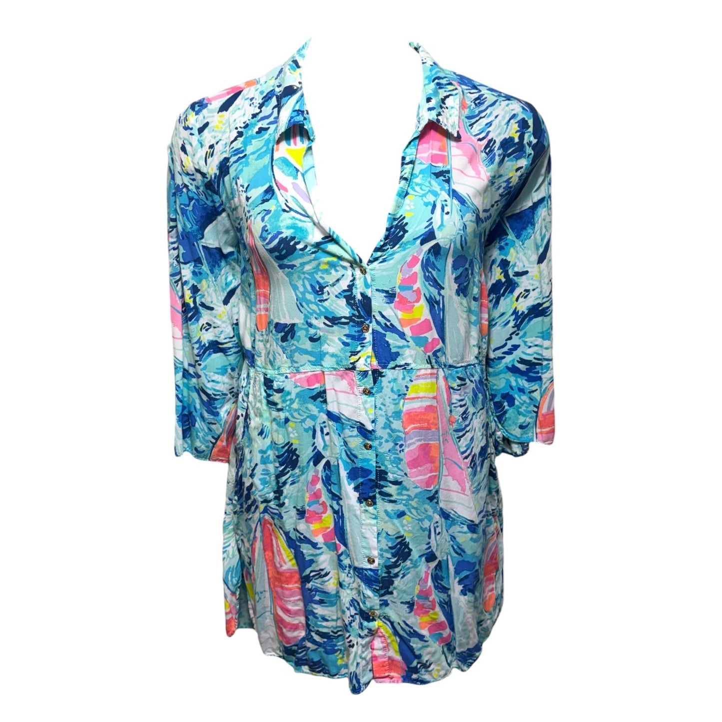 Emerald Beach Cover-Up Tunic Designer By Lilly Pulitzer In Nautical Print, Size: M/L ESTIMATED