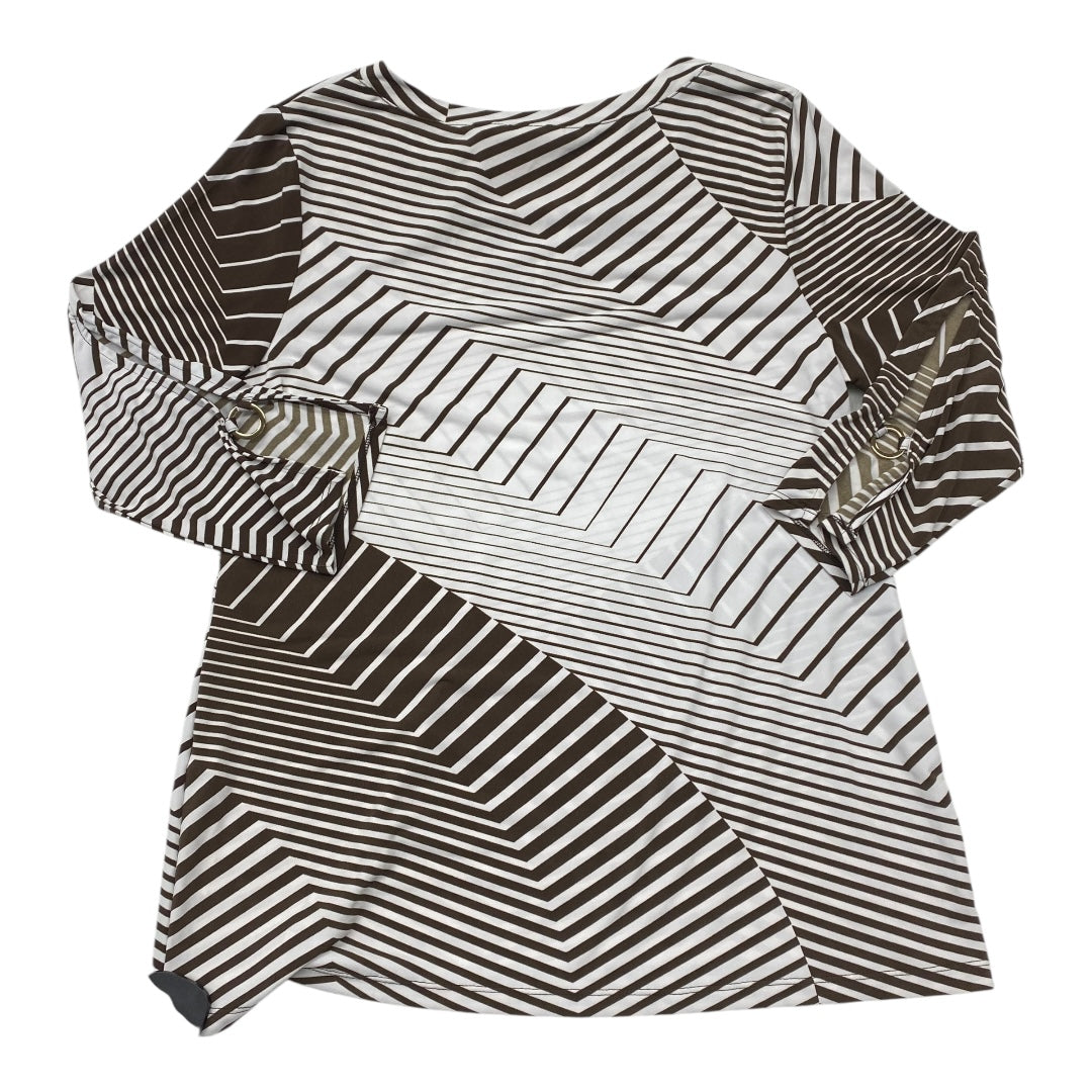Top 3/4 Sleeve By Chicos In Brown & White, Size:M
