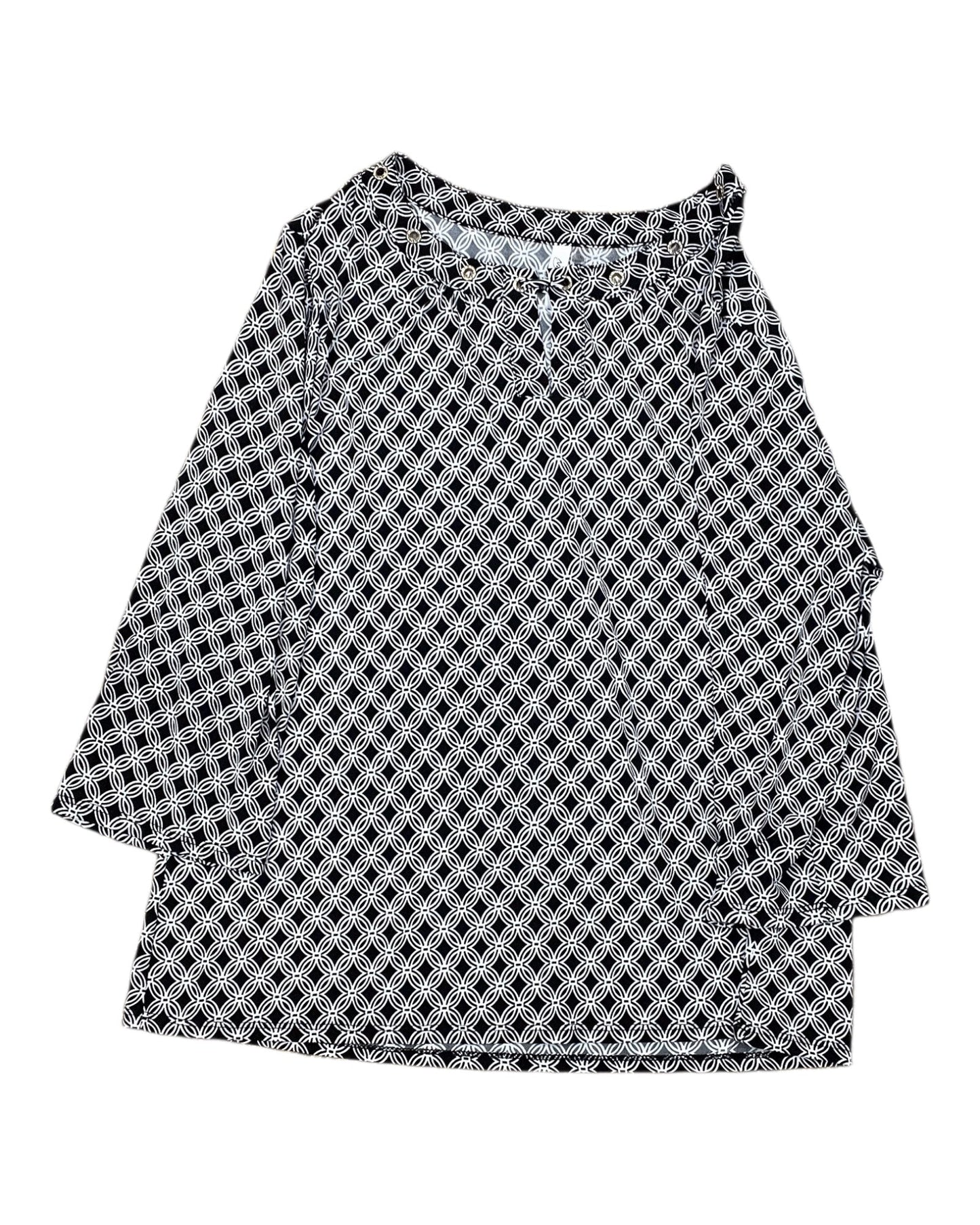 Top 3/4 Sleeve By Ny Collection In Black & White, Size:1X