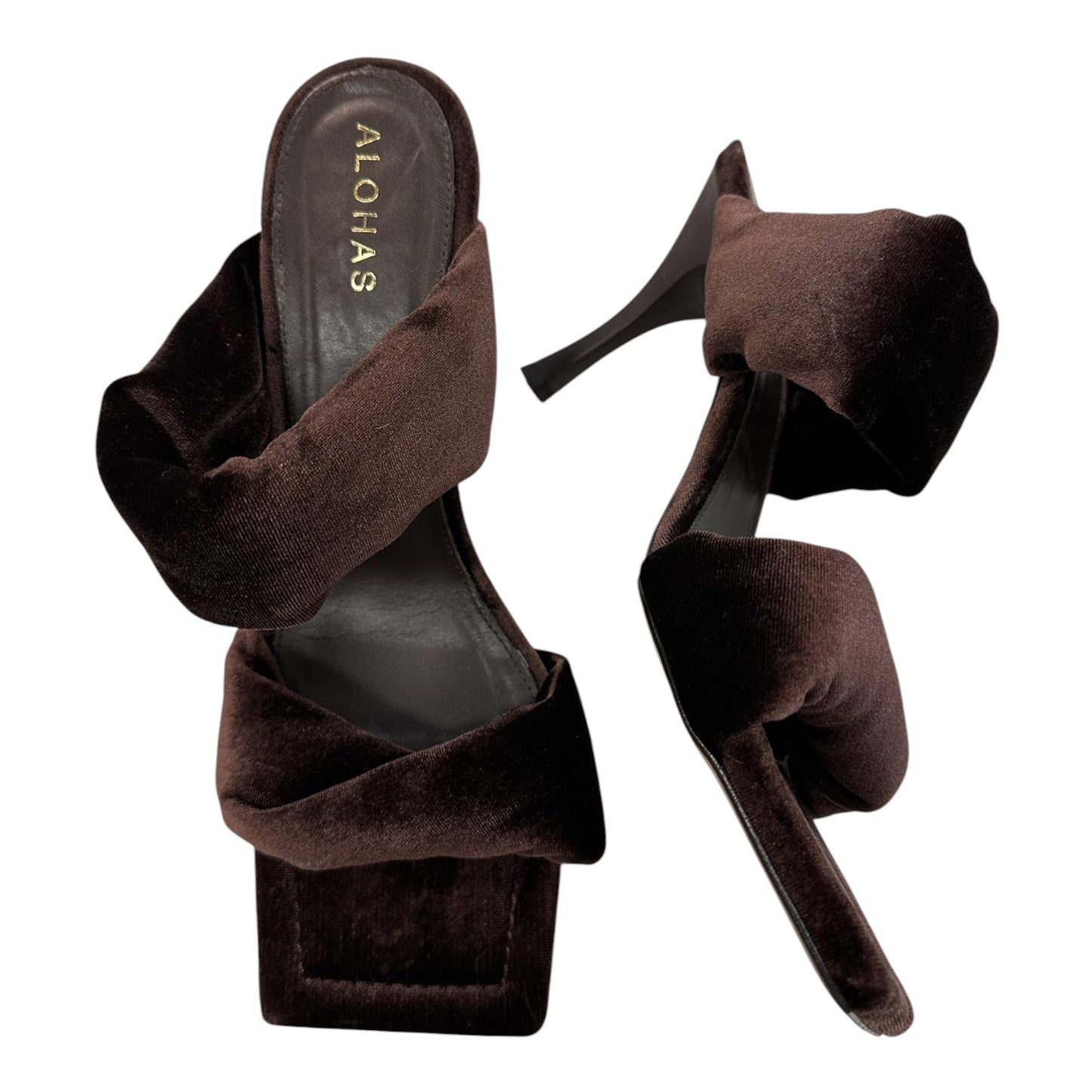 Sandals Heels Kitten By Clothes Mentor In Brown, Size:10.5
