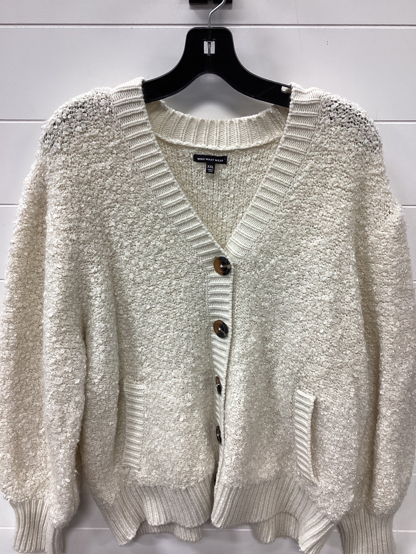 Sweater Cardigan By Who What Wear In Cream, Size:Xxl